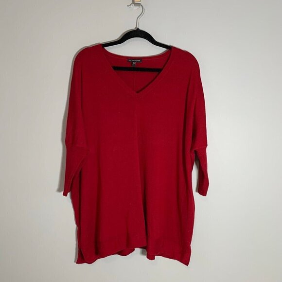 Eileen Fisher Sweaters - Eileen Fisher red‎ elbow sleeve 100% merino wool pullover v-neck lightweight top